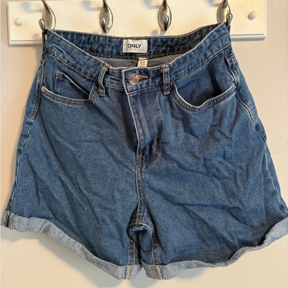 ONLY Blue Jean Shorts High-Waisted Cuffed